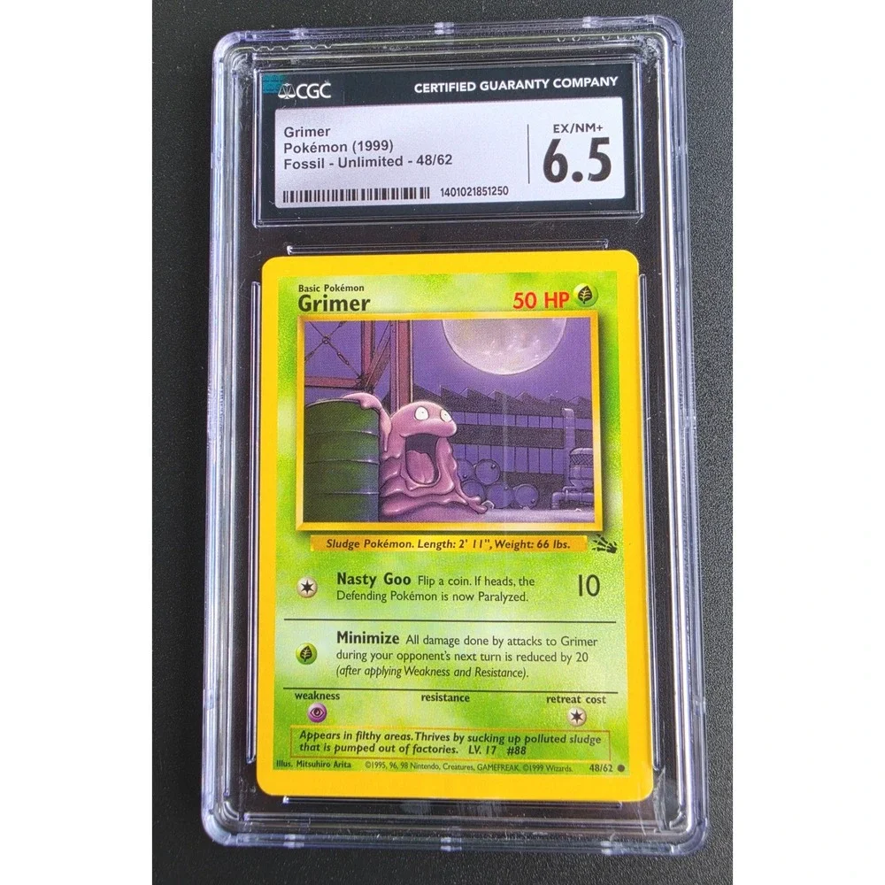 Pokemon Grimer Fossil Unlimited 48/62 CGC 6.5 EX/NM+ Vintage 1999 TCG Card